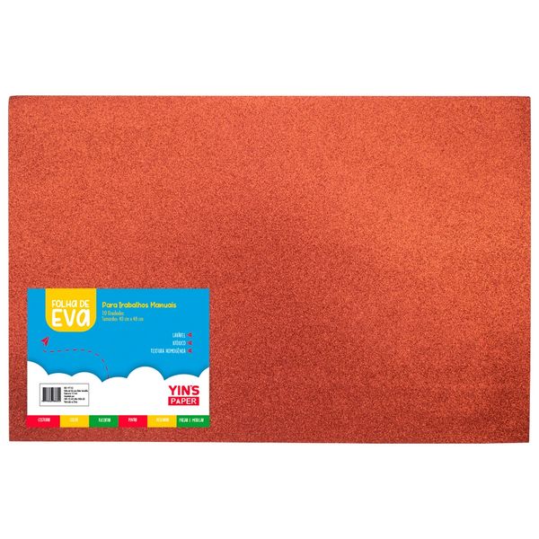 Folha de EVA Yins Paper Vermelha com Glitter 10 Unidades 40x48cm
