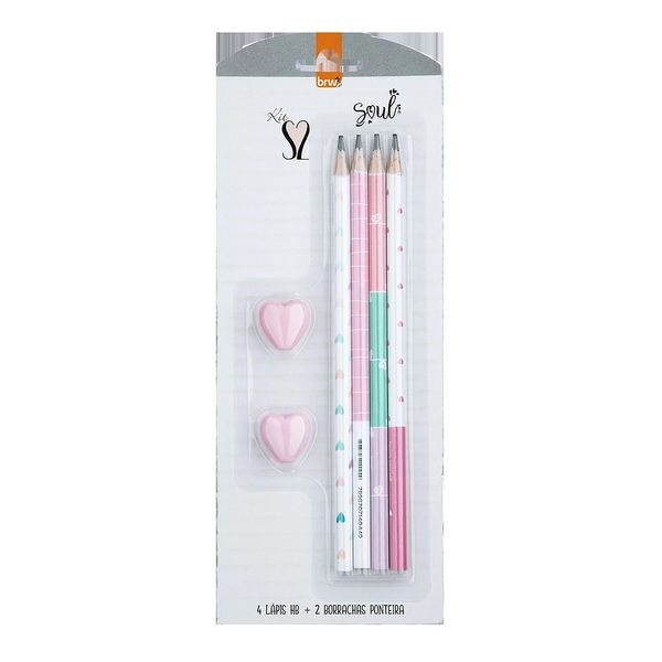 Kit Escolar BRW S2 4 Lápis HB + 2 Borrachas Kit Escolar BRW S2 4 Lápis HB + 2 Borrachas