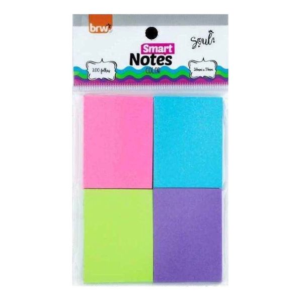 Bloco Adesivo BRW Smart Notes Color com 4 Blocos 50 Folhas 38x51mm