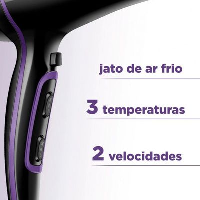 Secador de Cabelos Mondial Black Purple SCN-01 com Tourmaline Íon 2000W Preto / 220V