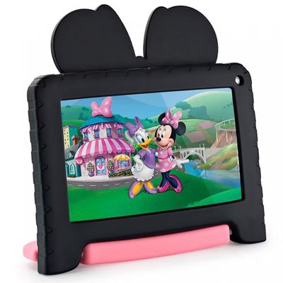 Tablet Infantil Multilaser Minnie NB414 Wi-Fi Tela de 7 64GB 4GB de RAM Android 13 Go Processador Quad-Core Preto e Rosa