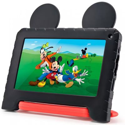 Tablet Infantil Multilaser Mickey NB413 Wi-Fi Tela de 7 64GB 4GB de RAM Android 13 Go Processador Quad- Core Preto e Vermelho
