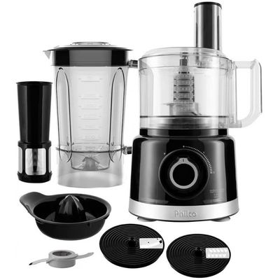 Multiprocessador de Alimentos Philco Turbo 5 em 1 PMP1500P com 2 Velocidades 1000W Preto / 110V