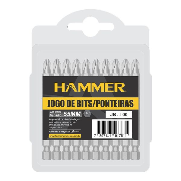 Jogo de Bits e Ponteiras Hammer JB4000 com 10 Peças