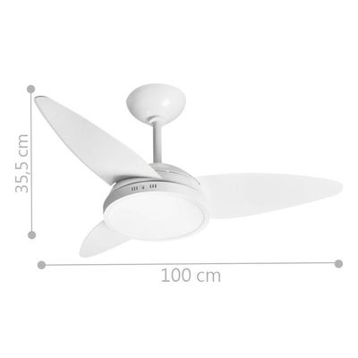 Ventilador Luz Led Kan Branco 110V 3 Pás E Controle Remoto 110V
