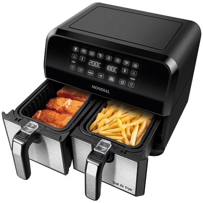 Fritadeira Elétrica Sem Óleo Air Fryer Mondial AFD-01-BI 8L Digital com Cesto Duplo Preto com Inox / 220V