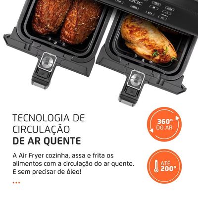 Fritadeira Elétrica Sem Óleo Air Fryer Mondial AFD-01-BI 8L Digital com Cesto Duplo Preto com Inox / 220V