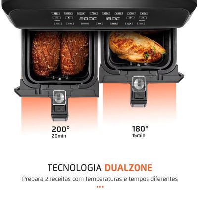 Fritadeira Elétrica Sem Óleo Air Fryer Mondial AFD-01-BI 8L Digital com Cesto Duplo Preto com Inox / 220V