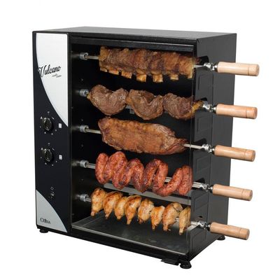 Churrasqueira Assador Carnes A Gás Glp Rotativo Elétrico Bivolt 56 Cm 5 Espetos Aço Vulcano - Arke Bivolt