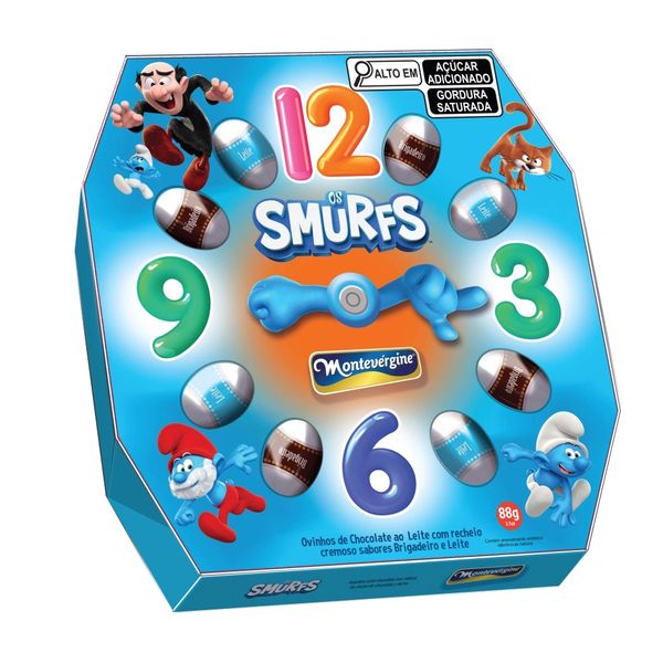 Ovinhos de Chocolate Montevergine Smurfs com Relógio 88g Ovinhos de Chocolate Montevergine Smurfs com Relógio 88g