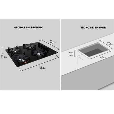 Cooktop Atlas U.top 4 Bocas Acendimento Automático Bivolt