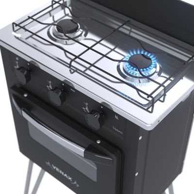 Fogão Portátil 2 Bocas Venax Gemini Vetrô Gás GLP Preto Fosco