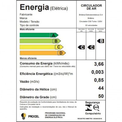Circulador De Ar Britânia C50 Oscillation 220v