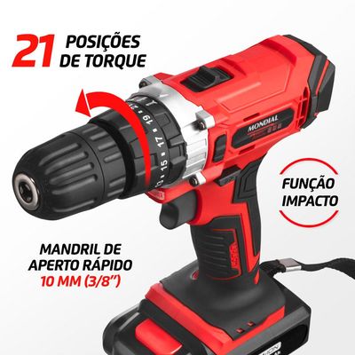 Furadeira Parafusadeira 3/8" 21V Mondial PF-09M com Maleta Bivolt