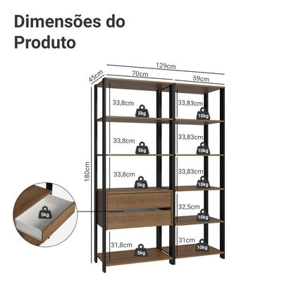 Armário Estante Multiuso Organizador 2 Gavetas Madesa