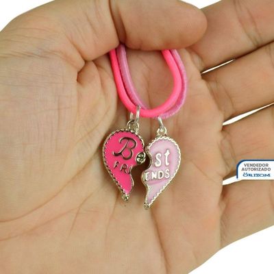 Kit 2 Colares Amizade Best Friend Amigas + Pingente Coração Menina Moda Presente Rosa Ajustavel