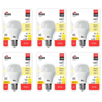 Kit com 6 Lâmpadas Led 12W Kian Amarela Bivolt