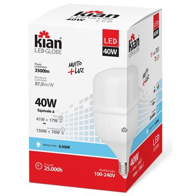 Kit com 6 Lâmpadas Led 40W Kian Globe Branca Bivolt