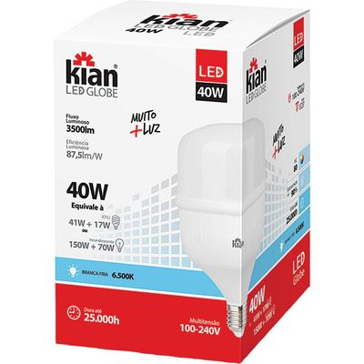 Kit com 6 Lâmpadas Led 40W Kian Globe Branca Bivolt