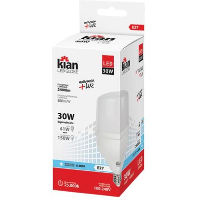 Kit com 6 Lâmpadas Led 30W Kian Globe Branca Bivolt