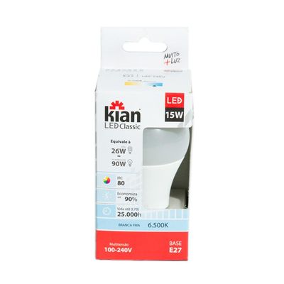 Kit com 6 Lâmpadas Led 15W Kian Branca Bivolt