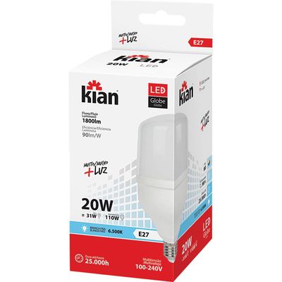 Kit com 6 Lâmpadas Led 20W Kian Globe Branca Bivolt