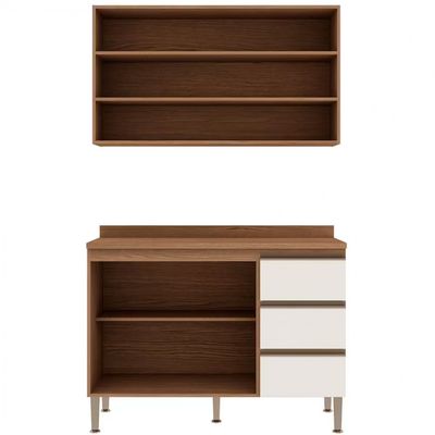 Cozinha Compacta Genialflex Girassol com 4 Portas, 3 Gavetas e 3 Prateleiras - 120cm de largura Ébano com Off White