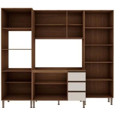 Cozinha Compacta Genialflex Bambu com 12 Portas, 3 Gavetas e 7 Prateleiras - 260cm de largura Ébano com Off White
