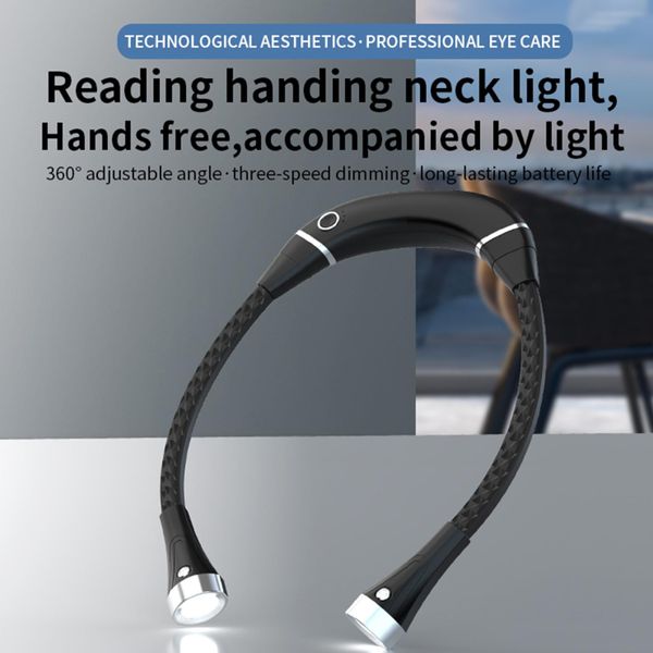 Lanterna de Leitura de Pescoço Recarregável USB LED preto
