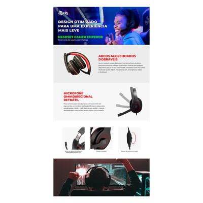 Headset Gamer ELG Emperor HGE01 com Microfone P3 + P2 Vermelho