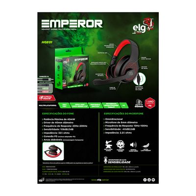 Headset Gamer ELG Emperor HGE01 com Microfone P3 + P2 Vermelho