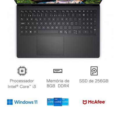 Notebook Dell Inspiron 15 3000 Intel Core i3-1215U 8GB 256GB SSD Tela 15.6 Full HD Windows 11 i15-I120K-A10P Preto