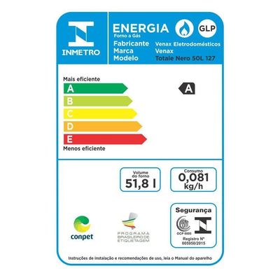 Forno De Embutir à Gás Venax 50L Totale Nero Giii Gás GLP Preto 220V