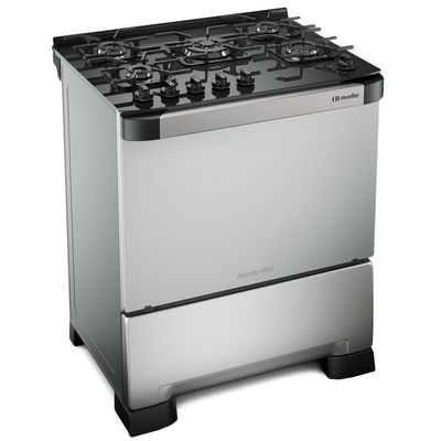Fogão Mueller 5 Bocas Decorato Vetro Inox Com Mesa De Vidro Inox Bivolt