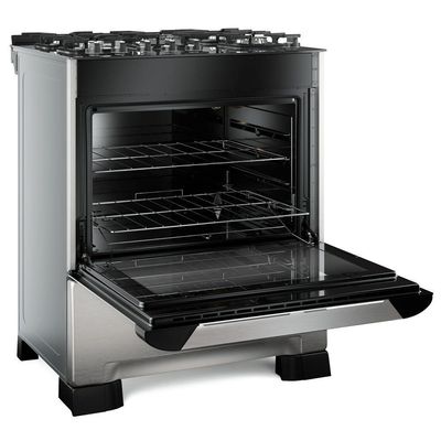 Fogão Mueller 5 Bocas Decorato Vetro Inox Com Mesa De Vidro Inox Bivolt
