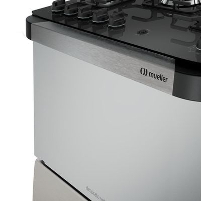 Fogão Mueller 5 Bocas Decorato Vetro Inox Com Mesa De Vidro Inox Bivolt