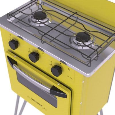 Fogão Portátil 2 Bocas Venax Gemini Vetrô GÁs GLP Amarelo