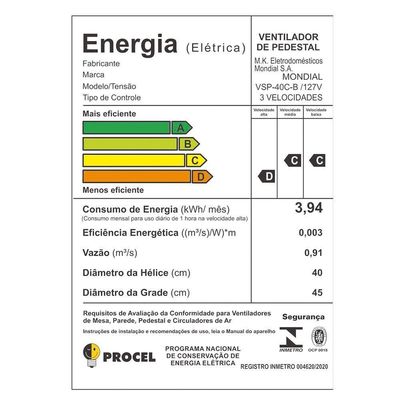 Ventilador Mondial 40Cm c/6Pás Ajuste De Altura Preto 110V
