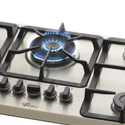 Cooktop A Gás Fischer 5 Bocas Tripla Chama Infinity Com Trempe De Ferro Fundido Mesa Inox 23678-5412 Bivolt
