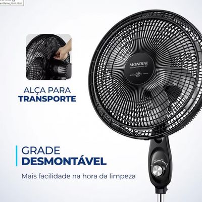 Ventilador de Coluna 40cm Super Power VSP40C 6 Pás 3 Velocidades Mondial Prata com Preto / 110V