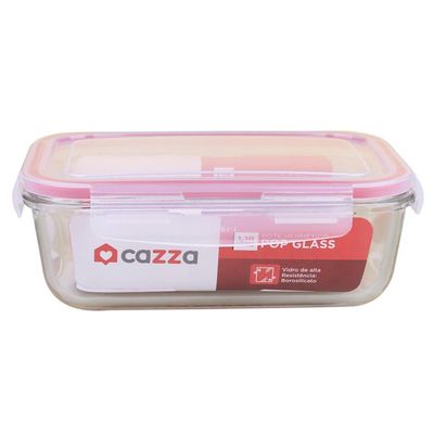 Pote Retangular de Vidro 1180ml com Tampa Hermética Cazza Pop Glass