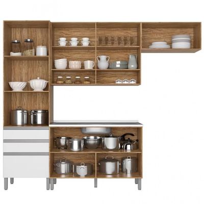 Cozinha Compacta Bartira Jaspe com 4 Portas 3 Gavetas 5 Prateleiras Damasco com Branco