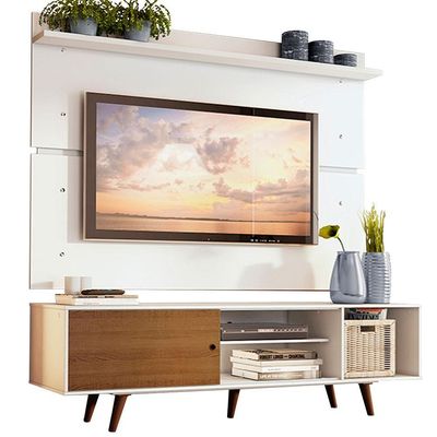 "Rack Dubai e Painel Tv até 65"" com Pés Branco/rustic Madesa"