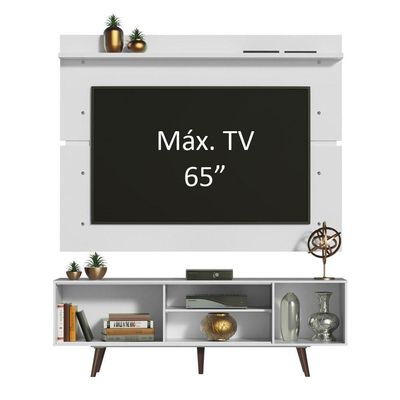 "Rack Dubai e Painel Tv até 65"" com Pés Branco/rustic Madesa"