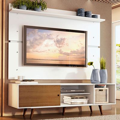 "Rack Dubai e Painel Tv até 65"" com Pés Branco/rustic Madesa"