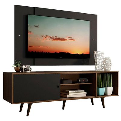 "Rack Dubai com Pés e Painel Tv até 58"" Rustic/preto Madesa"