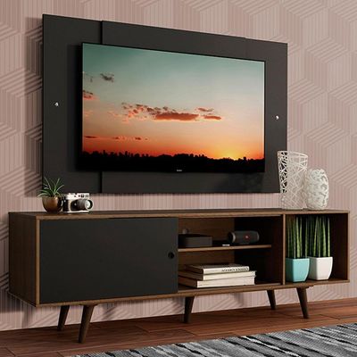 "Rack Dubai com Pés e Painel Tv até 58"" Rustic/preto Madesa"