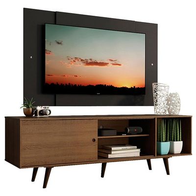 "Rack Dubai com Pés e Painel Tv até 58"" Rustic/preto Madesa"