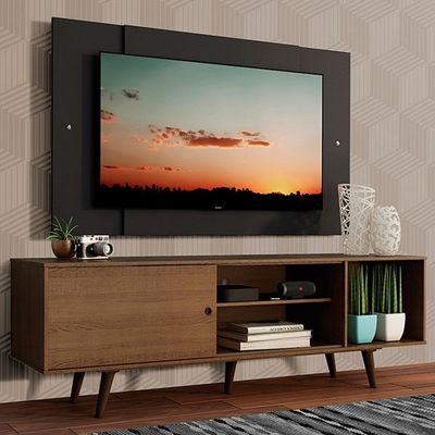 "Rack Dubai com Pés e Painel Tv até 58"" Rustic/preto Madesa"