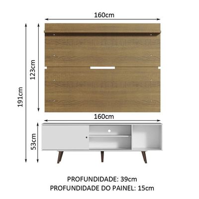 "Rack Dubai e Painel Tv até 65"" com Pés Branco/rustic Madesa"